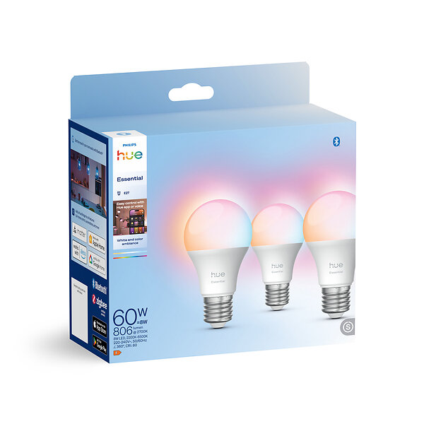 Philips Hue Essential White Color 806lm E27 8W 3-pack - Prisjakt