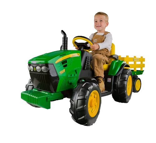 PEG John Deere Farm Power Tracteur Électrique 12V Pour Enfants Avec Télécommande, Remorque, Lumières Et Sons – Dès 18 Mois