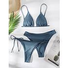 SHEIN 3-pack triangel sidobikini Sexig Knytdetalj Stringtrosor Naturlig Dammblå Slätt Spaghetti Rem Gardinomtag