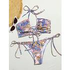 SHEIN Knut Paisley Sexig Bikini Set Boho Knytdetalj Stringtrosor Multifärgad Grimma