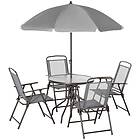 Outsunny 6 Piece Patio Dining Set with Garden Umbrella 4 Folding Chairs, Grey