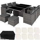 Rattan garden furniture set New York with protective cover tables and chairs, set, outdoor table chairs grey Grey