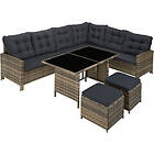 TecTake Rattan garden corner set Barletta 8 seats, 1 table nature/dark grey