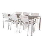 Venture Design Matgrupp Bront 205 med 6 Siri Matstolar Break Bord-205*90-vit/Grå+Santorini stol-vit/vit GR18746