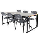 Venture Design Matgrupp Texas med 6 Levi Stapelbara Stolar TexasDiningTable200*100-LindosArmchair-BlackAlu/GreyRope_6 GR21961