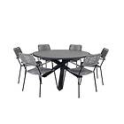 Venture Home Parma Matgrupp Rund Ø140cm 6 Lindos Karmstolar Svart/Grå GR21727