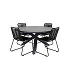 Venture Home Parma Matgrupp Rund Ø140cm 4 Lindos Stolar Svart/Grå GR21724