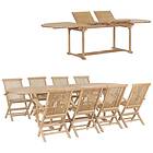 vidaXL Matgrupp för trädgården 9 delar 180-280x100x75 cm teakträ