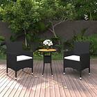 vidaXL Matgrupp för trädgården 3 delar konstrotting svart 3058462