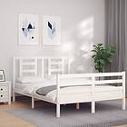 vidaXL Bed Frame med huvudgavel vit dubbelsäng massivt trä 3194672
