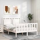 vidaXL Bed Frame med huvudgavel vit dubbelsäng massivt trä 3192137