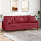 vidaXL 3-sitssoffa med prydnadskuddar vinröd 180 cm konstläder 3200811