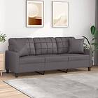 vidaXL 3-sitssoffa med prydnadskuddar grå 180 cm konstläder 3200810