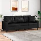 vidaXL 3-sitssoffa med prydnadskuddar svart 180 cm konstläder 3200808