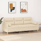 vidaXL 3-sits soffa med prydnadskuddar gräddvit 180 cm tyg 3200831
