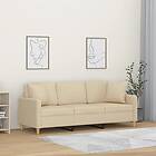 vidaXL 3-sits soffa med prydnadskuddar gräddvit 180 cm tyg 3200919