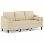 vidaXL 3-sits soffa med prydnadskuddar gräddvit 180 cm tyg 3200855
