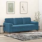 vidaXL 3-sitssoffa med prydnadskuddar blå 180 cm sammet 3200900