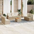 vidaXL Matgrupp för trädgården med dynor 8 delar beige konstrotting 3224077
