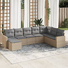 vidaXL Matgrupp för trädgården med dynor 8 delar beige konstrotting 3219349