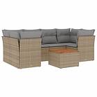 vidaXL Matgrupp för trädgården med dynor 7 delar beige konstrotting 3223497