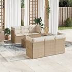 vidaXL Matgrupp för trädgården med dynor 7 delar beige konstrotting 3249097