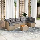 vidaXL Matgrupp för trädgården med dynor 8 delar beige konstrotting 3223574
