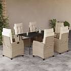 vidaXL Matgrupp för trädgården med dynor 7 delar beige konstrotting 3212807