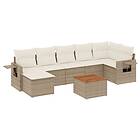 vidaXL Matgrupp för trädgården med dynor 8 delar beige konstrotting 3257003