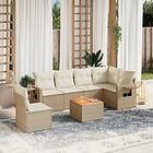 vidaXL Matgrupp för trädgården med dynor 7 delar beige konstrotting 3256919