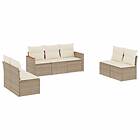 vidaXL Matgrupp för trädgården med dynor 7 delar beige konstrotting 3258278