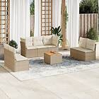 vidaXL Matgrupp för trädgården med dynor 8 delar beige konstrotting 3255897