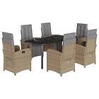 vidaXL Matgrupp för trädgården med dynor 7 delar beige konstrotting 3212595