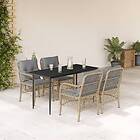 vidaXL Matgrupp för trädgården med dynor 5 delar mixbeige konstrotting 3212154