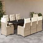 vidaXL Matgrupp för trädgården med dynor 9 delar beige konstrotting 3212810