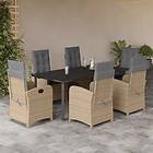 vidaXL Matgrupp för trädgården med dynor 7 delar mixbeige konstrotting 3212407