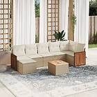 vidaXL Matgrupp för trädgården med dynor 8 delar beige konstrotting 3227878