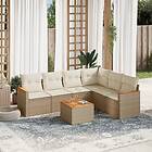 vidaXL Matgrupp för trädgården med dynor 7 delar beige konstrotting 3226009