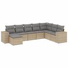 vidaXL Matgrupp för trädgården med dynor 8 delar beige konstrotting 3222958