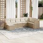 vidaXL Matgrupp för trädgården med dynor 8 delar beige konstrotting 3226247