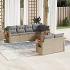 vidaXL Matgrupp för trädgården med dynor 7 delar beige konstrotting 3226983