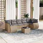 vidaXL Matgrupp för trädgården med dynor 8 delar beige konstrotting 3253476
