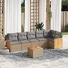 vidaXL Matgrupp för trädgården med dynor 7 delar beige konstrotting 3227676