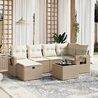 vidaXL Matgrupp för trädgården med dynor 7 delar beige konstrotting 3263804