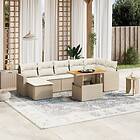 vidaXL Matgrupp för trädgården med dynor 8 delar beige konstrotting 3264733