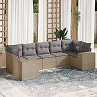 vidaXL Matgrupp för trädgården med dynor 7 delar beige konstrotting 3255326