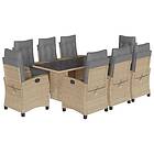 vidaXL Matgrupp för trädgården med dynor 9 delar mixbeige konstrotting 3212696