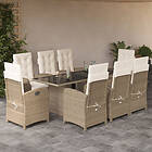 vidaXL Matgrupp för trädgården med dynor 9 delar beige konstrotting 3212495