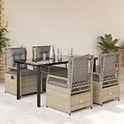 vidaXL Matgrupp för trädgården med dynor 5 delar beige konstrotting 3263009