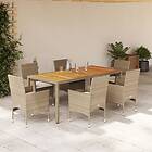 vidaXL Matgrupp för trädgården med dynor 7 delar beige konstrotting 3278685